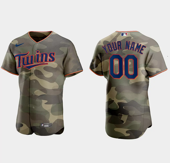 Men's Minnesota Twins Customized Olive Flex Base Stitched Baseball Jersey